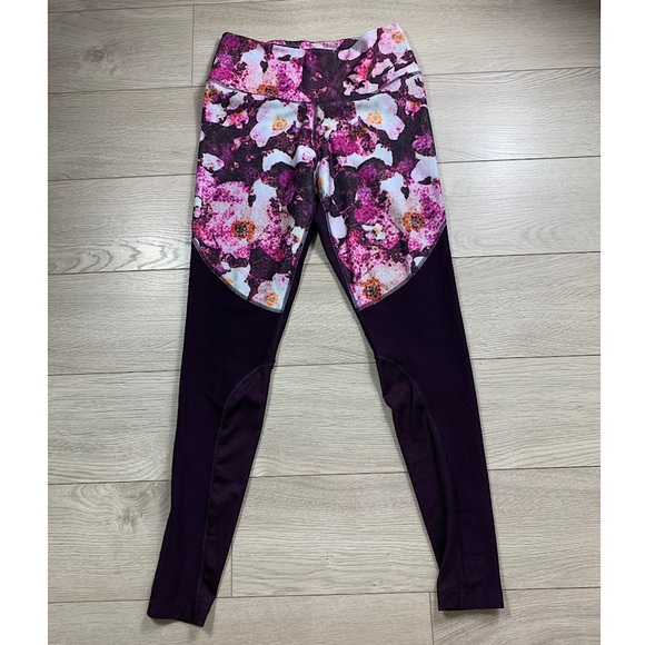 Nike Power Legend Floral Port Wine Mesh Run Training Leggings - Picture 5 of 16